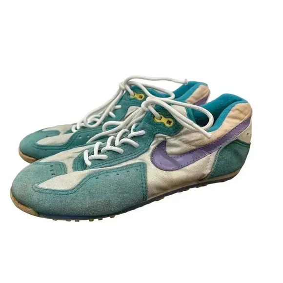 Vintage Nike 1970 Teal Purple Leather Women's Sneakers Size 6.5 KOREA Cycling - Picture 1 of 11
